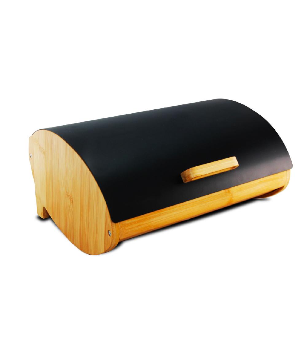 wadiga Boîte à pain en bambou et couvercle en métal noir 36x26.5x16cm