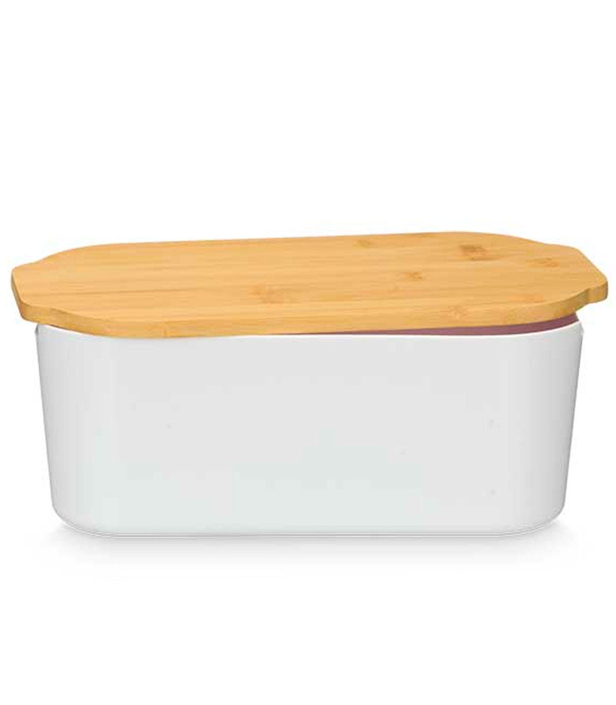 Wadiga Boîte à Pain En Plastique Blanc Et Bambou 18.5x33x12cm