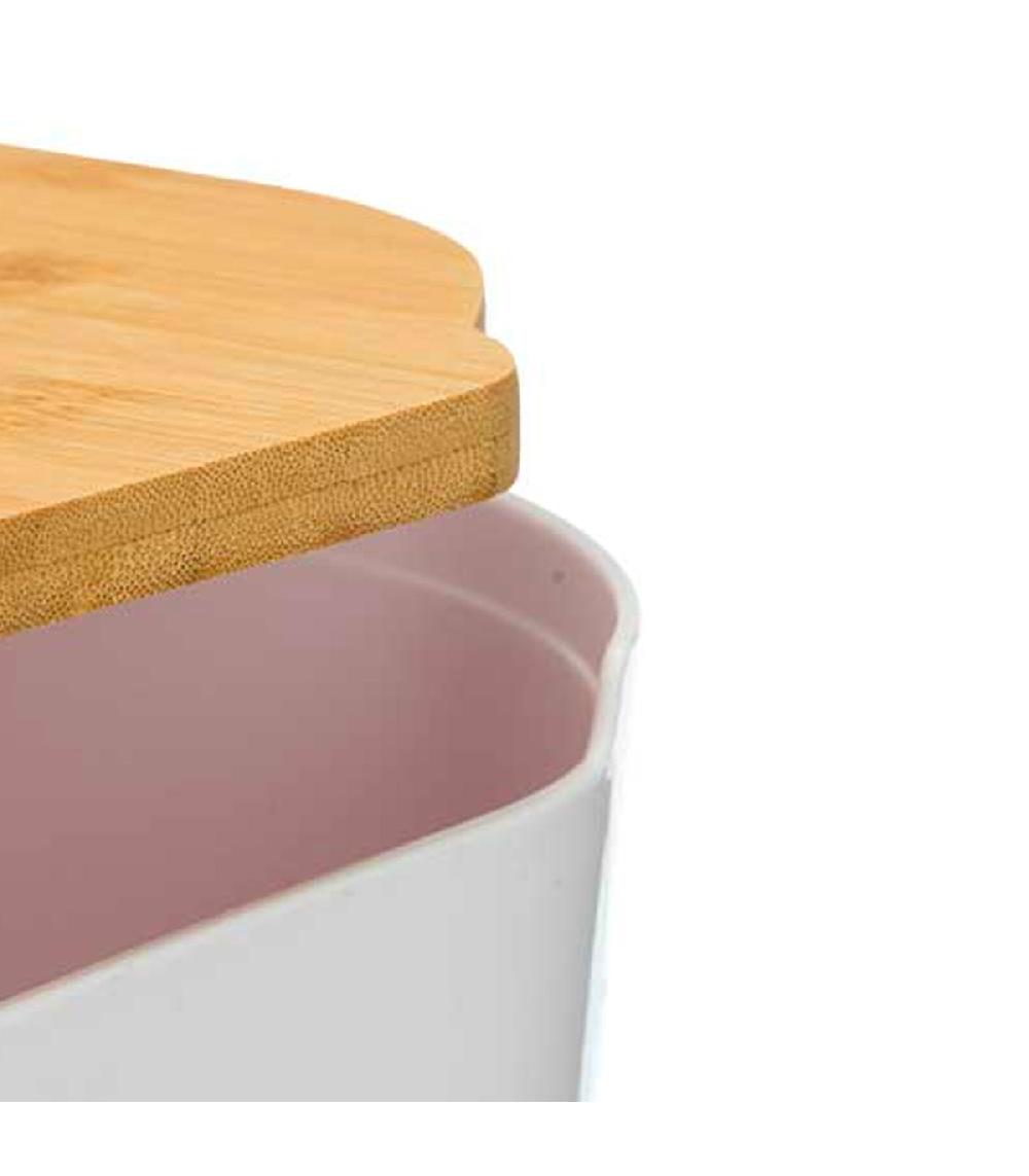 Wadiga Boîte à Pain En Plastique Blanc Et Bambou 18.5x33x12cm