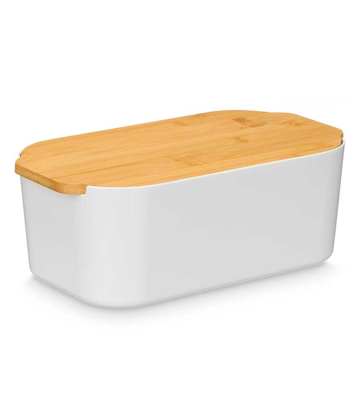 wadiga Boîte à pain en plastique blanc et bambou 18.5x33x12cm