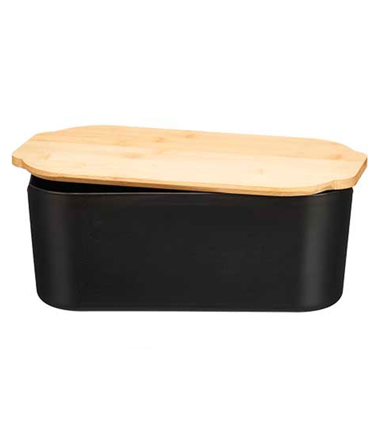 Wadiga Boîte à Pain En Plastique Noir Et Bambou 18.5x33x12cm