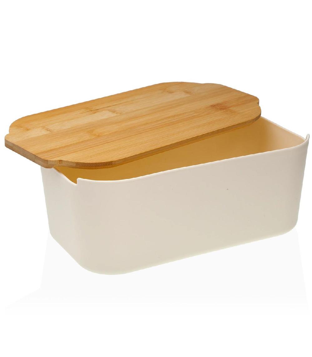 Wadiga Boîte à Pain En Polypropylène Beige Et Couvercle Bambou 33x18.5x12cm