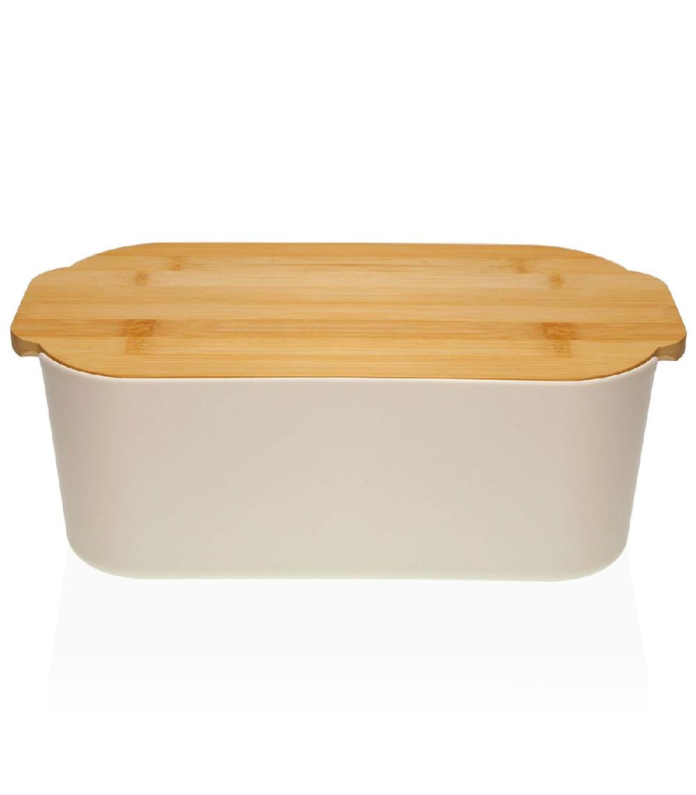 wadiga Boîte à pain en polypropylène beige et couvercle bambou 33x18.5x12cm