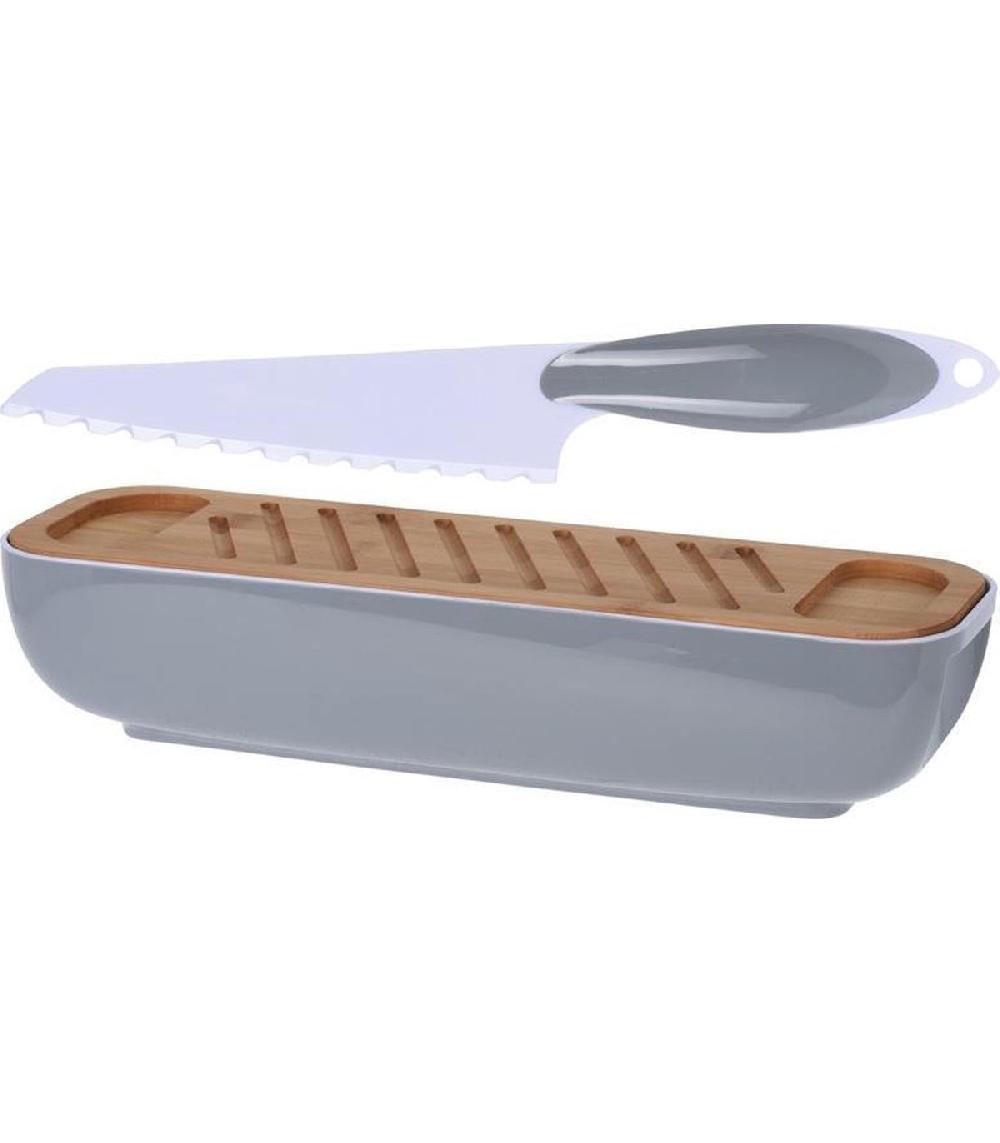 wadiga Boîte à Pain Grise avec Planche à Découper et Couteau
