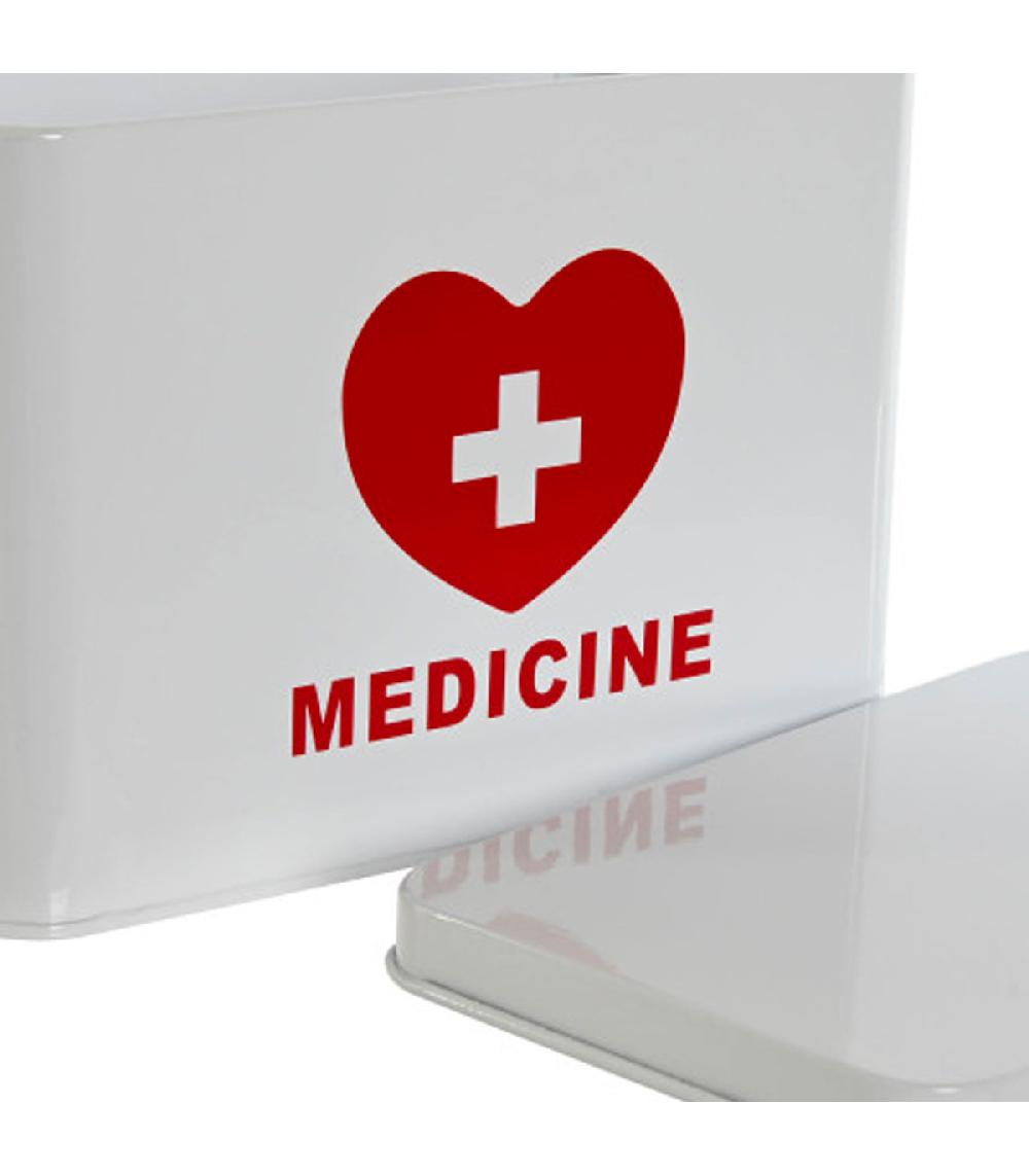 Wadiga Boîte à Pharmacie En Métal Blanc Et Rouge 20.5x12.5x14cm