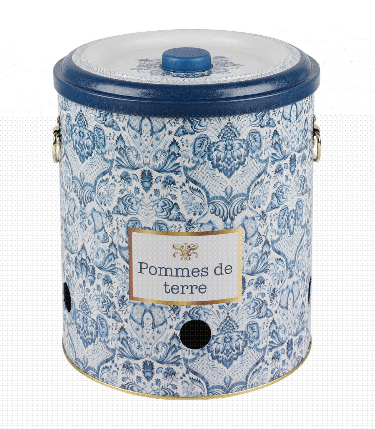 wadiga Boîte à pommes de terre en métal bleu blanc et doré