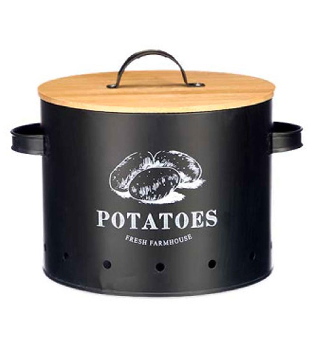 Wadiga Boîte à Pommes De Terre En Métal Noir Et Bambou
