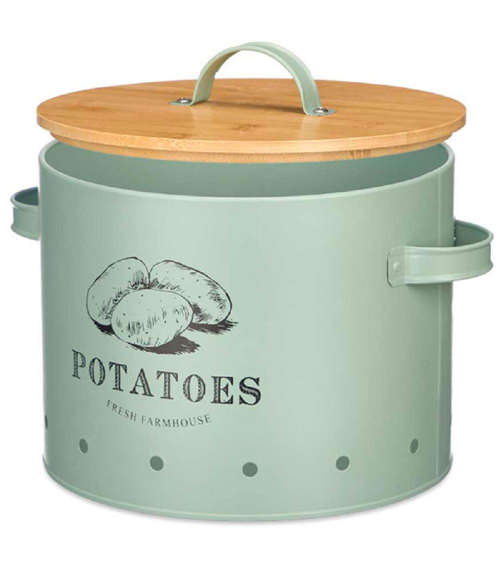 Wadiga Boîte à Pommes De Terre En Métal Vert Et Bambou