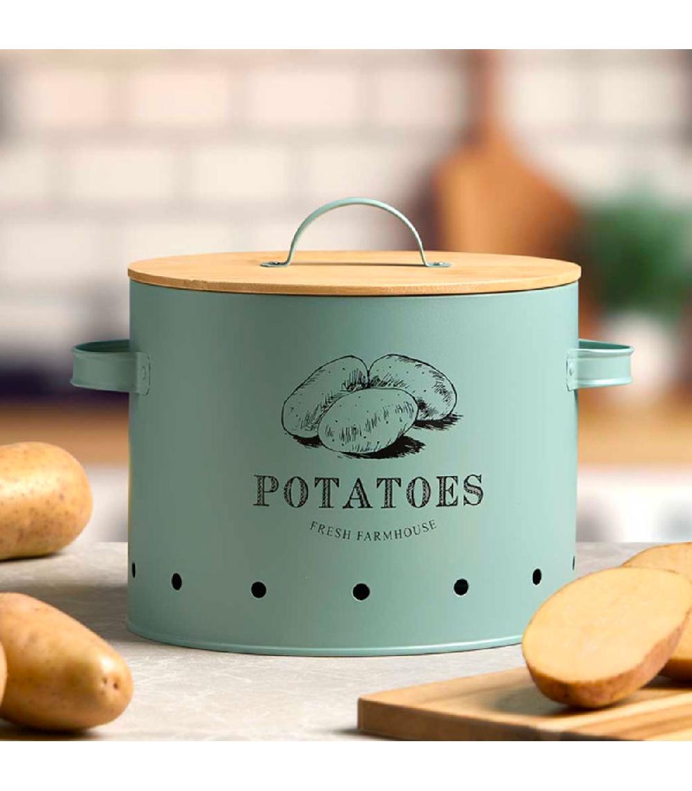 wadiga Boîte à pommes de terre en métal vert et bambou