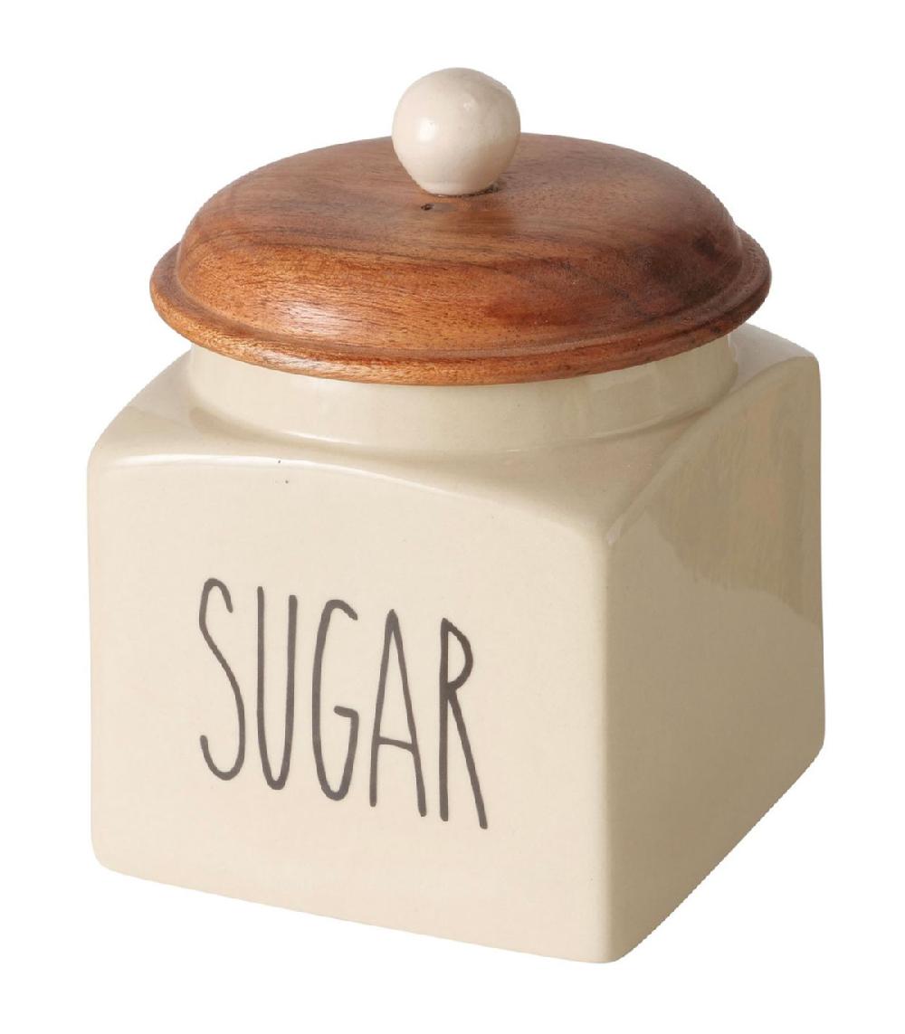 wadiga Boîte à sucre en céramique et bois 11.5x11.5x14cm