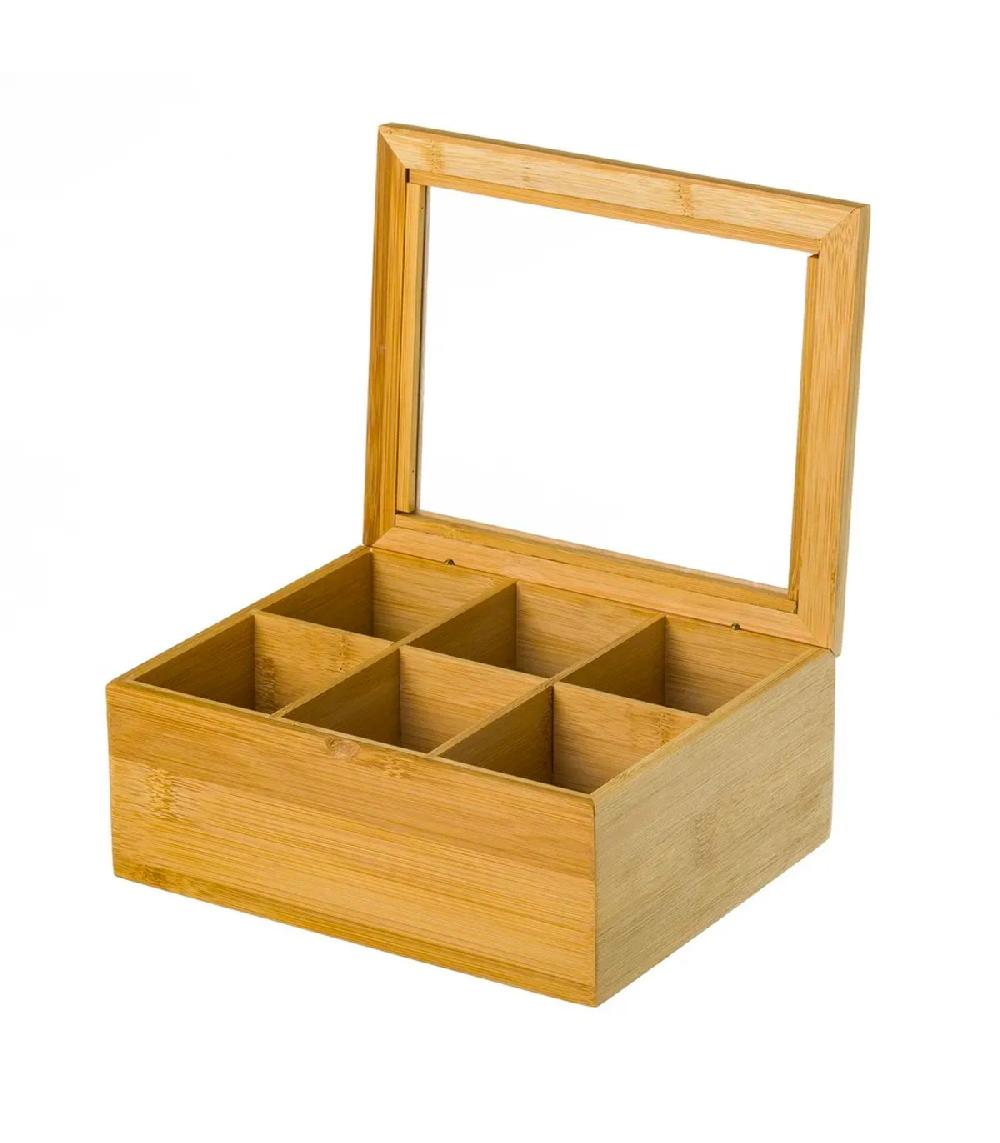 Wadiga Boîte à Thé 6 Compartiments Bambou 22x18x9.3cm