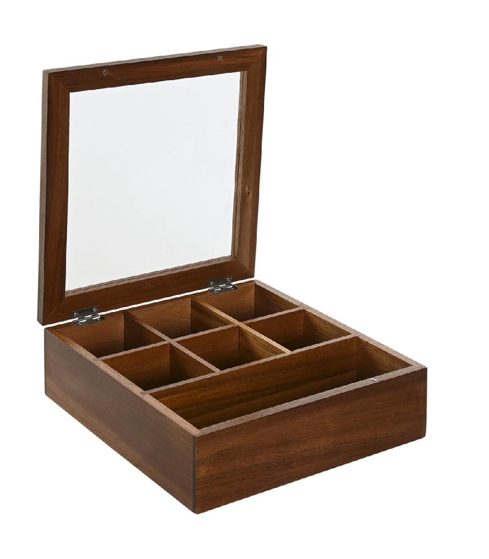 Wadiga Boîte à Thé En Bois D'acacia 7 Compartiments 20.5x20.5x6.5cm