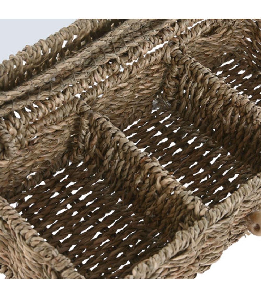 Wadiga Boîte à Thé Jonc De Mer Tressé 3 Compartiments 28x13x10cm