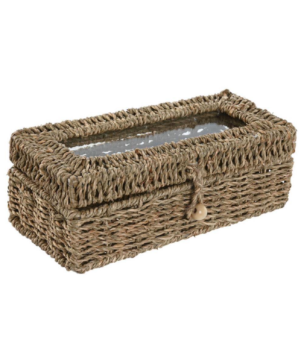 Wadiga Boîte à Thé Jonc De Mer Tressé 3 Compartiments 28x13x10cm