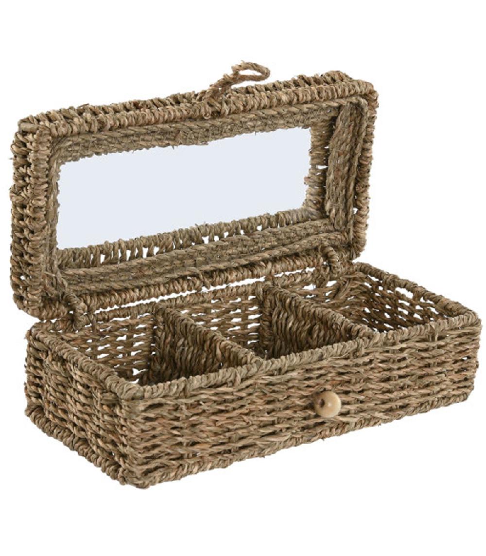 wadiga Boîte à thé jonc de mer tressé 3 compartiments 28x13x10cm