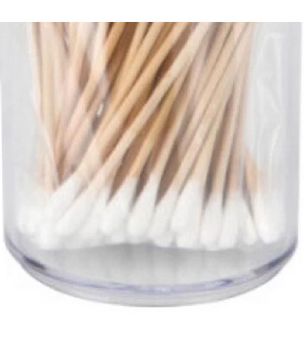 Wadiga Boîte Coton-tiges Ronde Acrylique Et Bambou 7x7x10.5cm