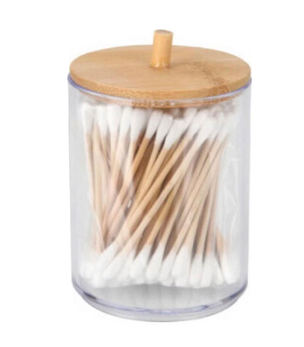 wadiga Boîte coton-tiges ronde acrylique et bambou 7x7x10.5cm
