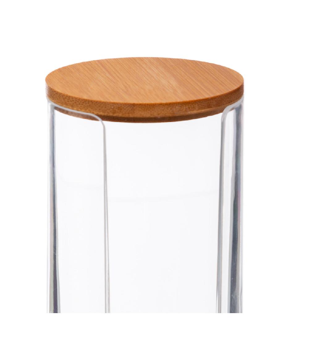 Wadiga Boîte Cotons Ronds Transparent Et Bambou - 7x7x17.8cm