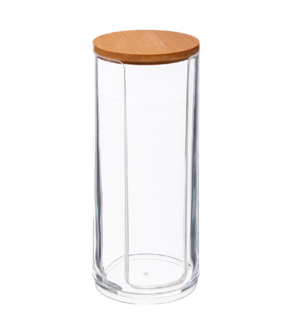 wadiga Boîte cotons ronds transparent et bambou - 7x7x17.8cm