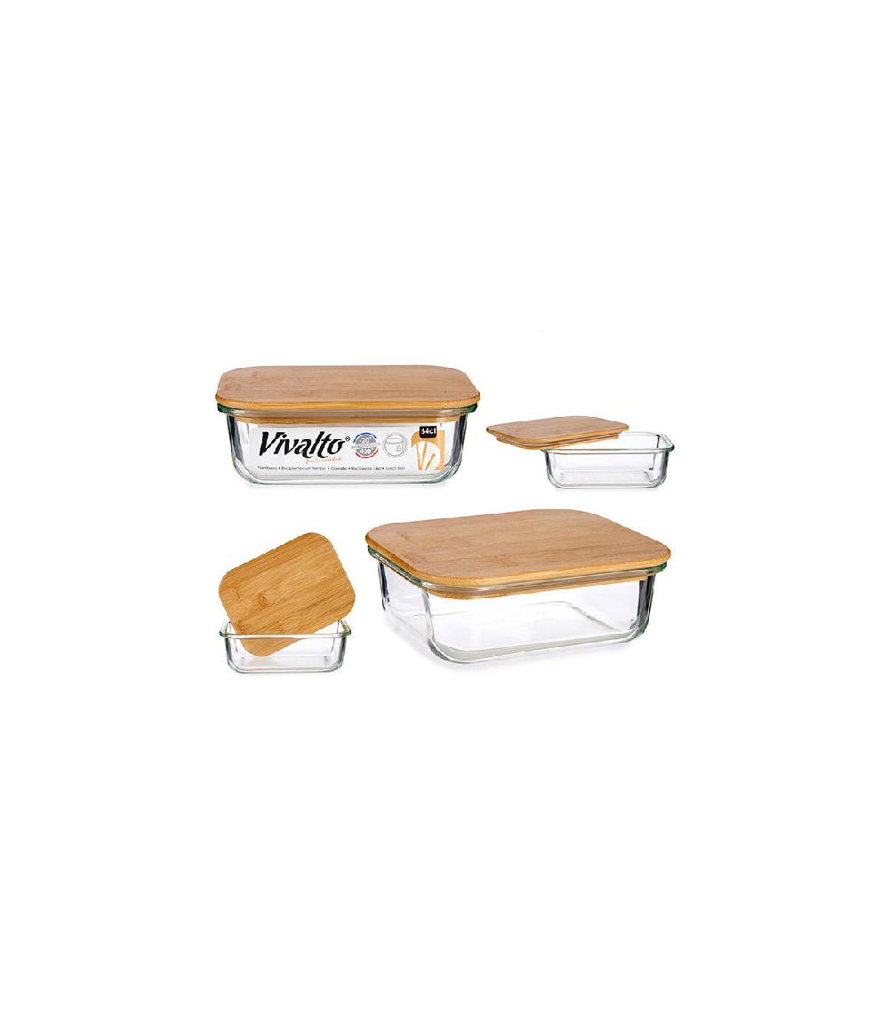 Wadiga Boîte De Conservation Rectangulaire En Verre Avec Couvercle Hermétique En Bambou - 64cl