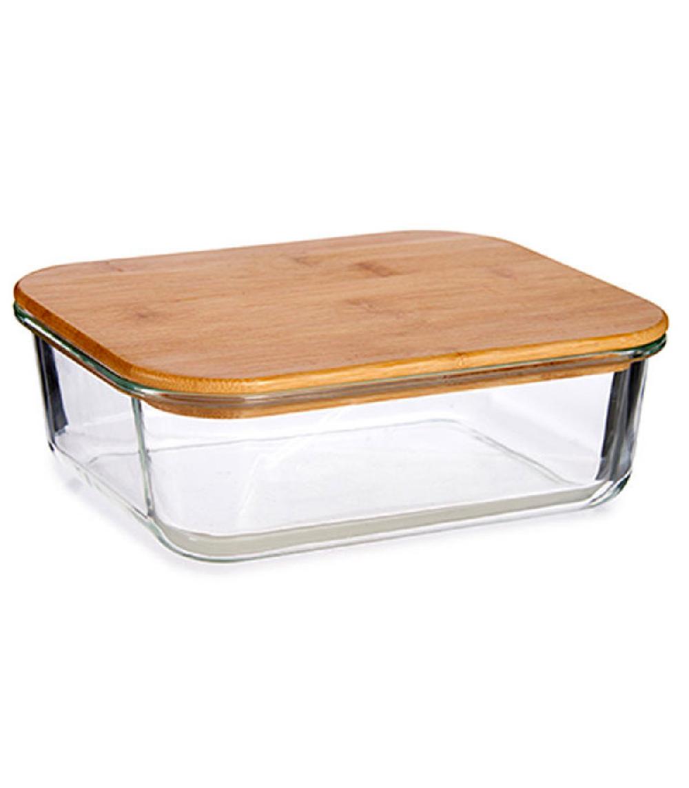 wadiga Boîte de Conservation Rectangulaire en Verre avec Couvercle Hermétique en Bambou - 1L