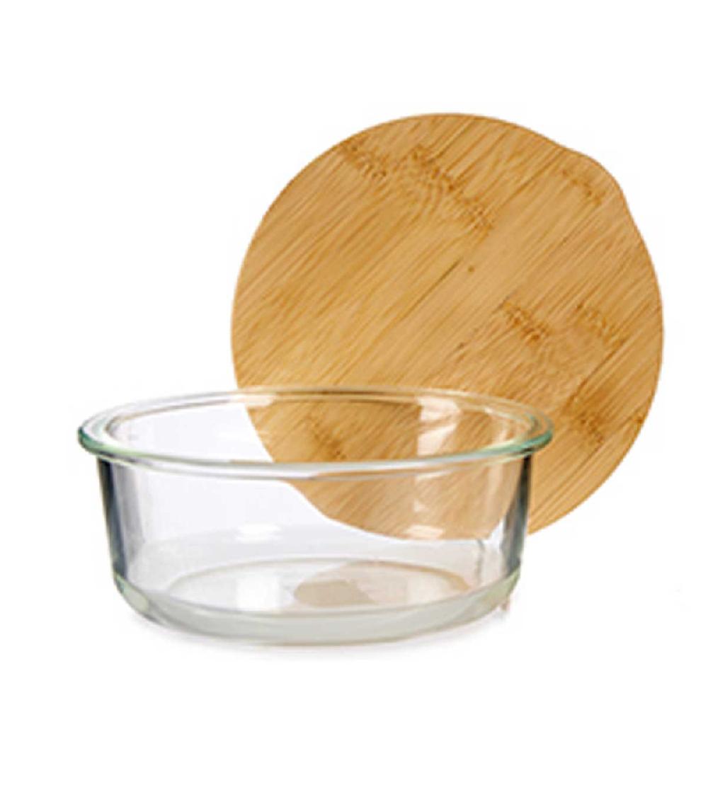 Wadiga Boîte De Conservation Ronde En Verre Avec Couvercle Hermétique En Bambou - 95cl