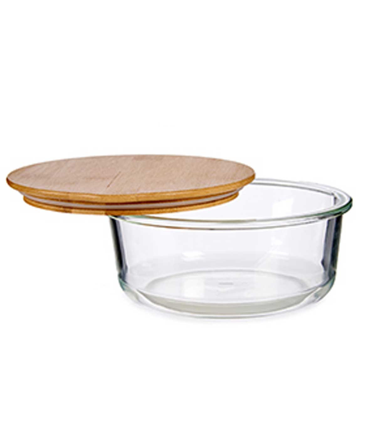 Wadiga Boîte De Conservation Ronde En Verre Avec Couvercle Hermétique En Bambou - 95cl