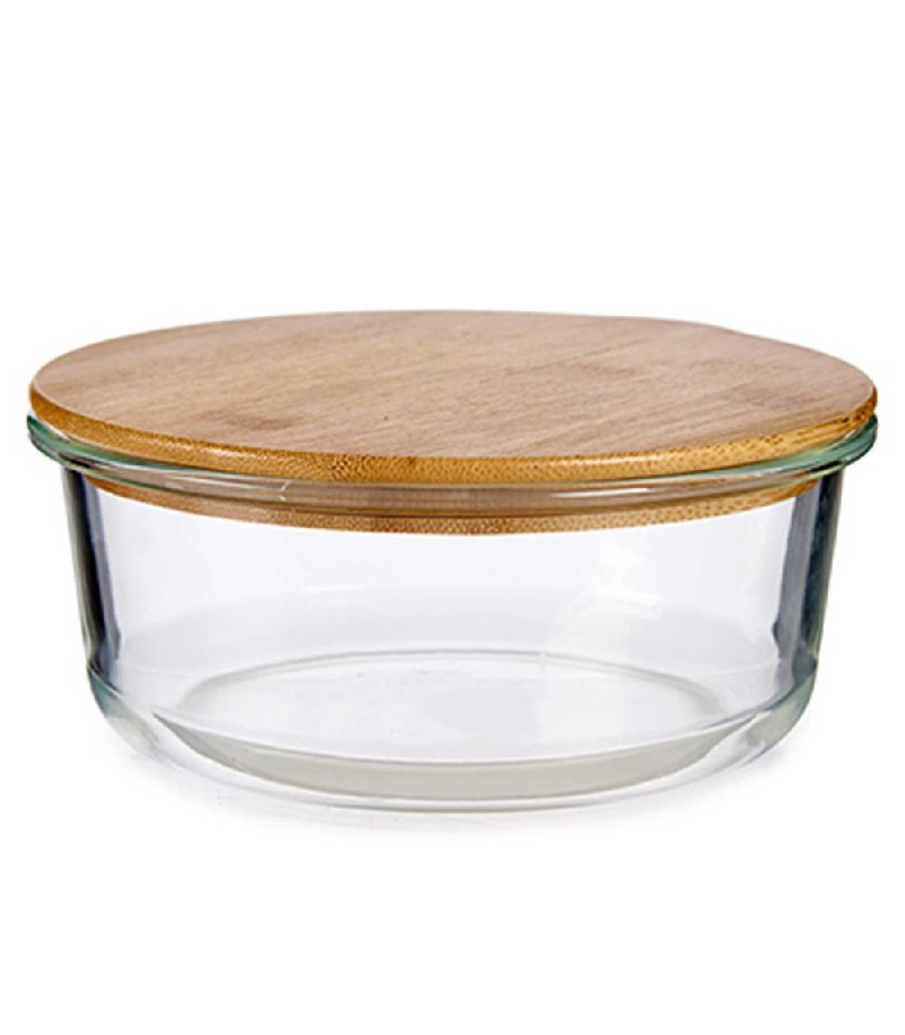 wadiga Boîte de Conservation Ronde en Verre avec Couvercle Hermétique en Bambou - 95cl