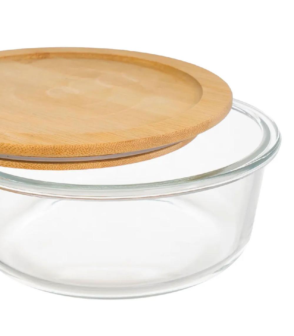 Wadiga Boîte De Conservation Ronde En Verre Et Bambou 950ml
