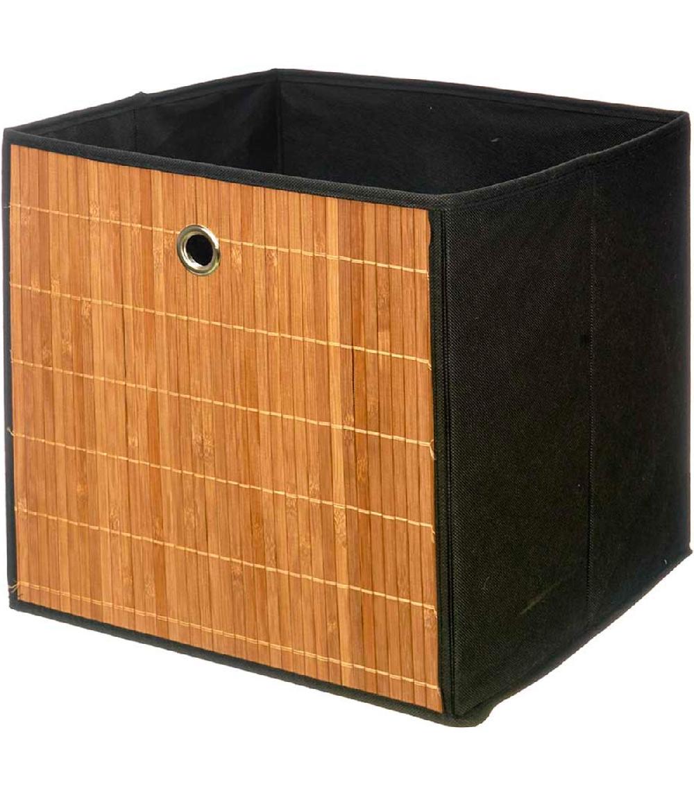 wadiga Boîte de rangement tissu noir et bambou 32x33x33cm