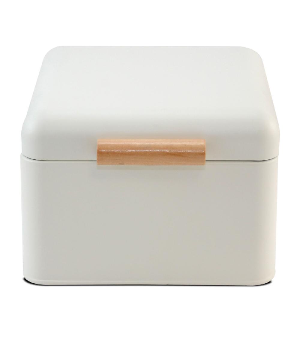 Wadiga Boîte Organisation De La Cuisine En Métal Blanc Et Bois 20x20x14cm