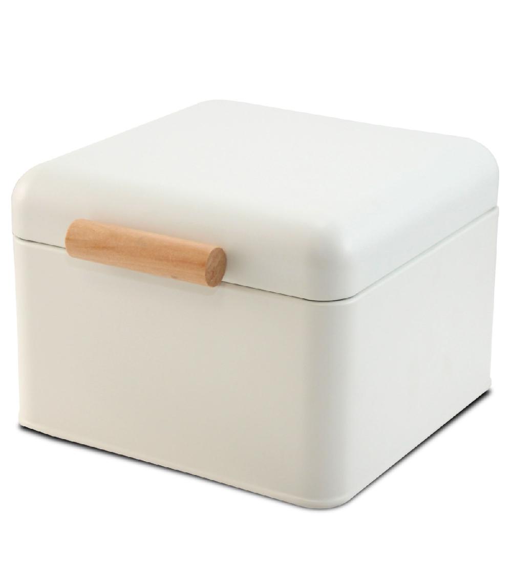 wadiga Boîte organisation de la cuisine en métal blanc et bois 20x20x14cm