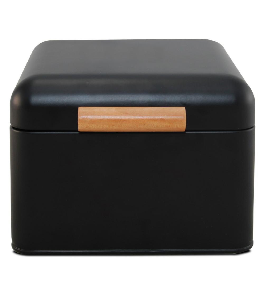 Wadiga Boîte Organisation De La Cuisine En Métal Noir Et Bois 20x20x14cm