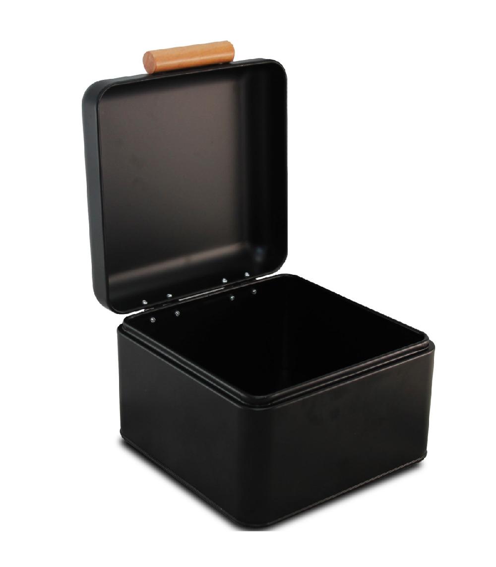 Wadiga Boîte Organisation De La Cuisine En Métal Noir Et Bois 20x20x14cm