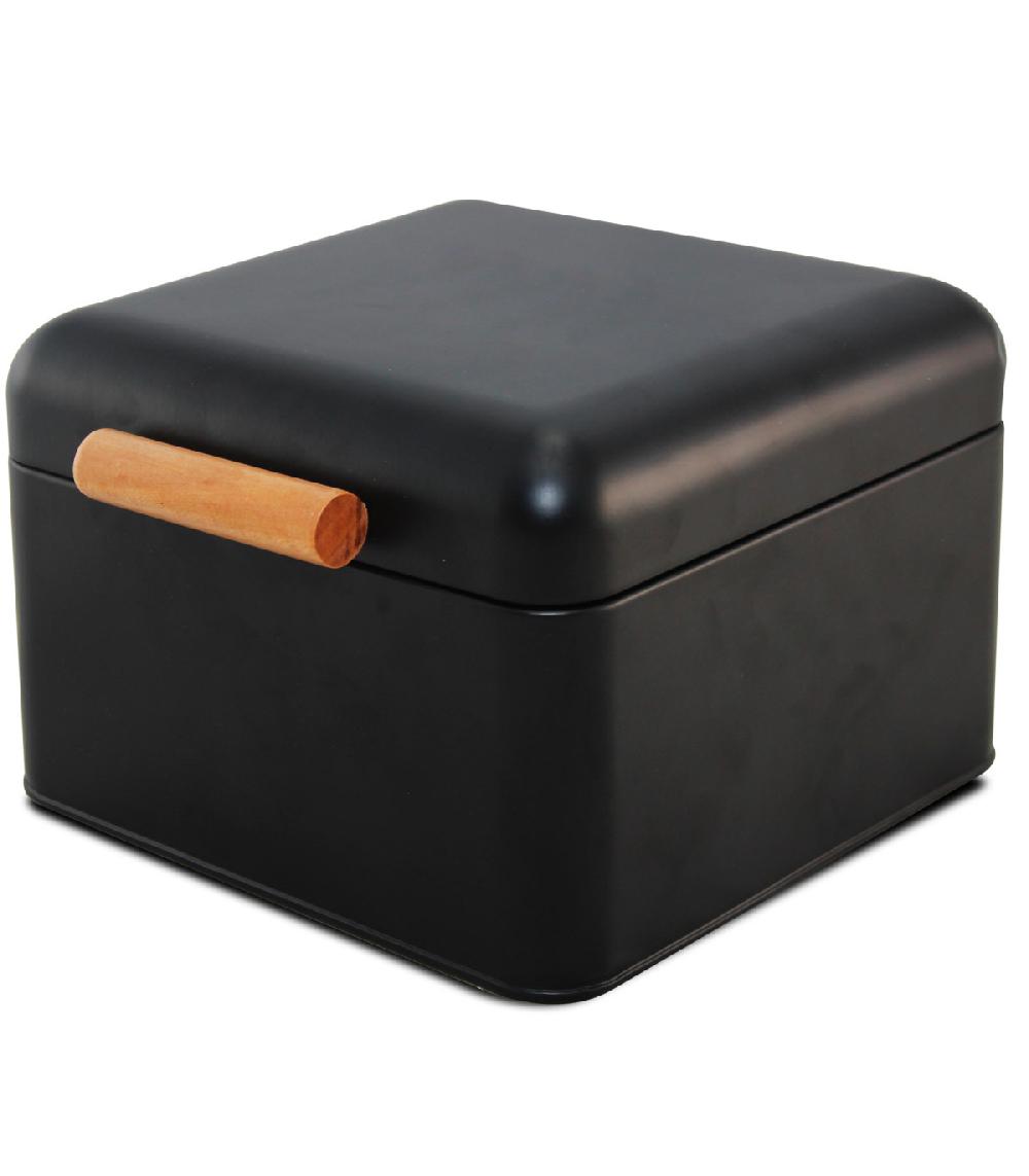 wadiga Boîte organisation de la cuisine en métal noir et bois 20x20x14cm