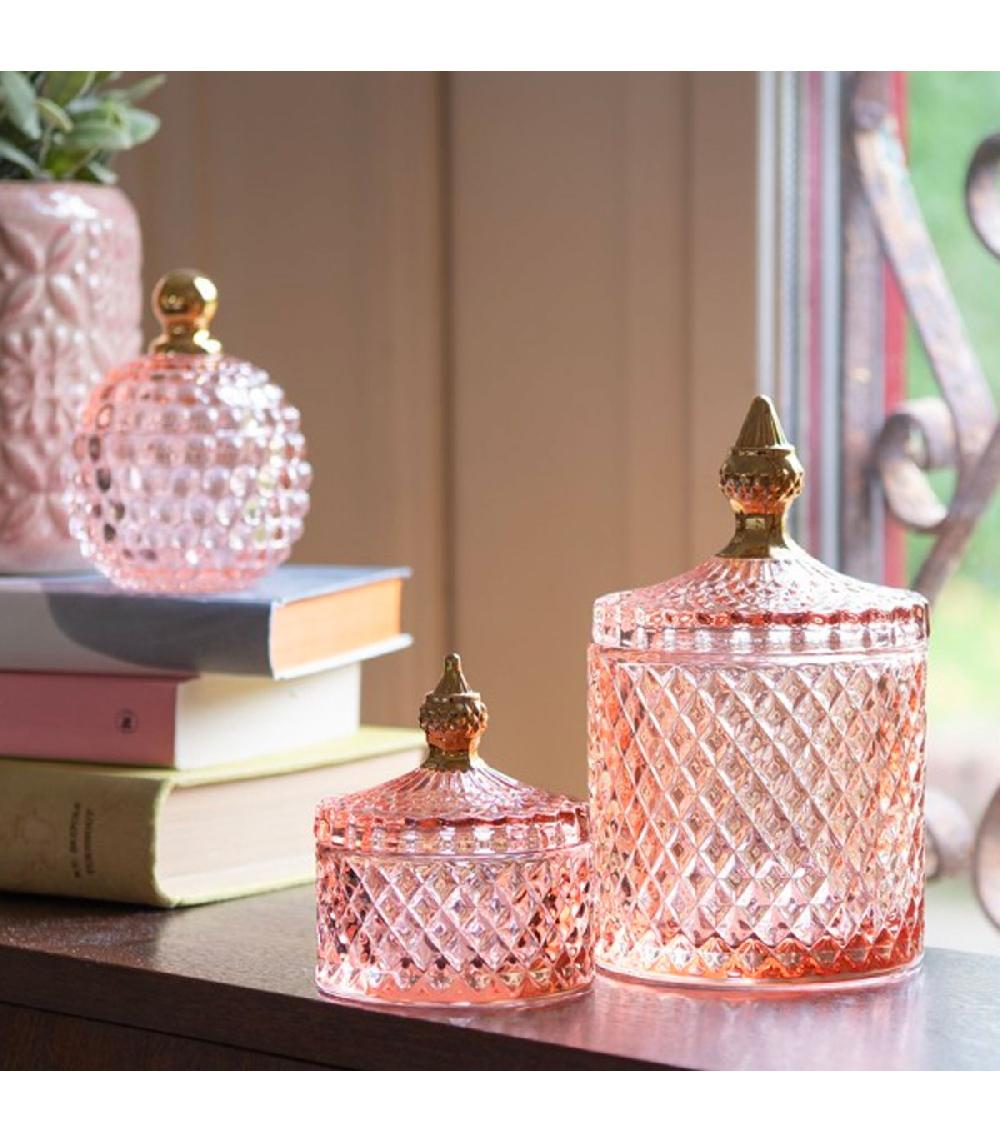 Wadiga Boîte Rangement Salle De Bain Verre Rose Et Doré 11x11x18cm