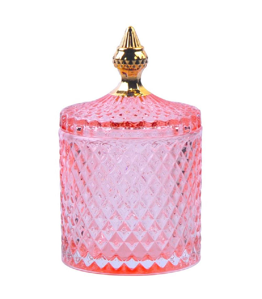 wadiga Boîte rangement salle de bain verre rose et doré 11x11x18cm