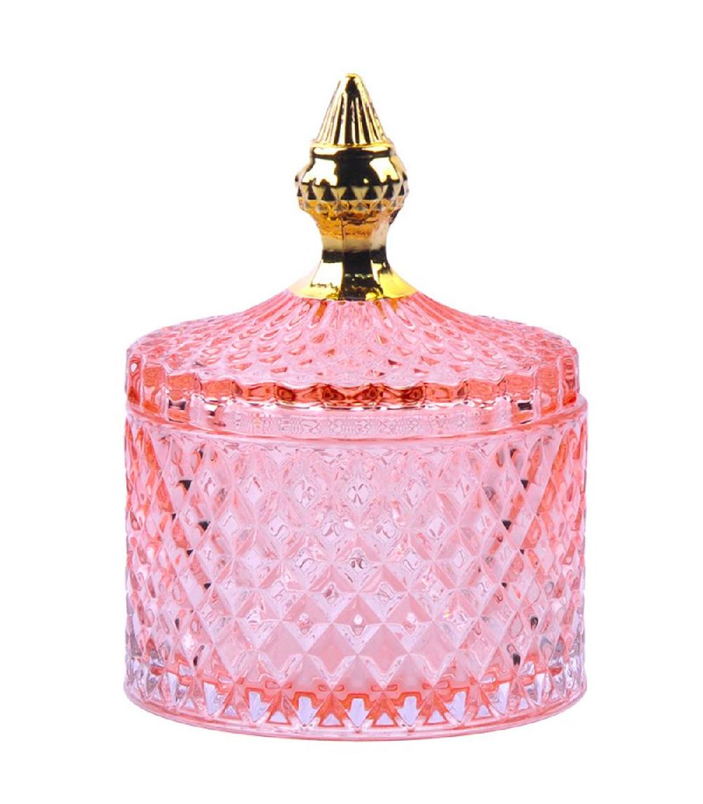 wadiga Boîte rangement salle de bain verre rose et doré 11x11x15cm