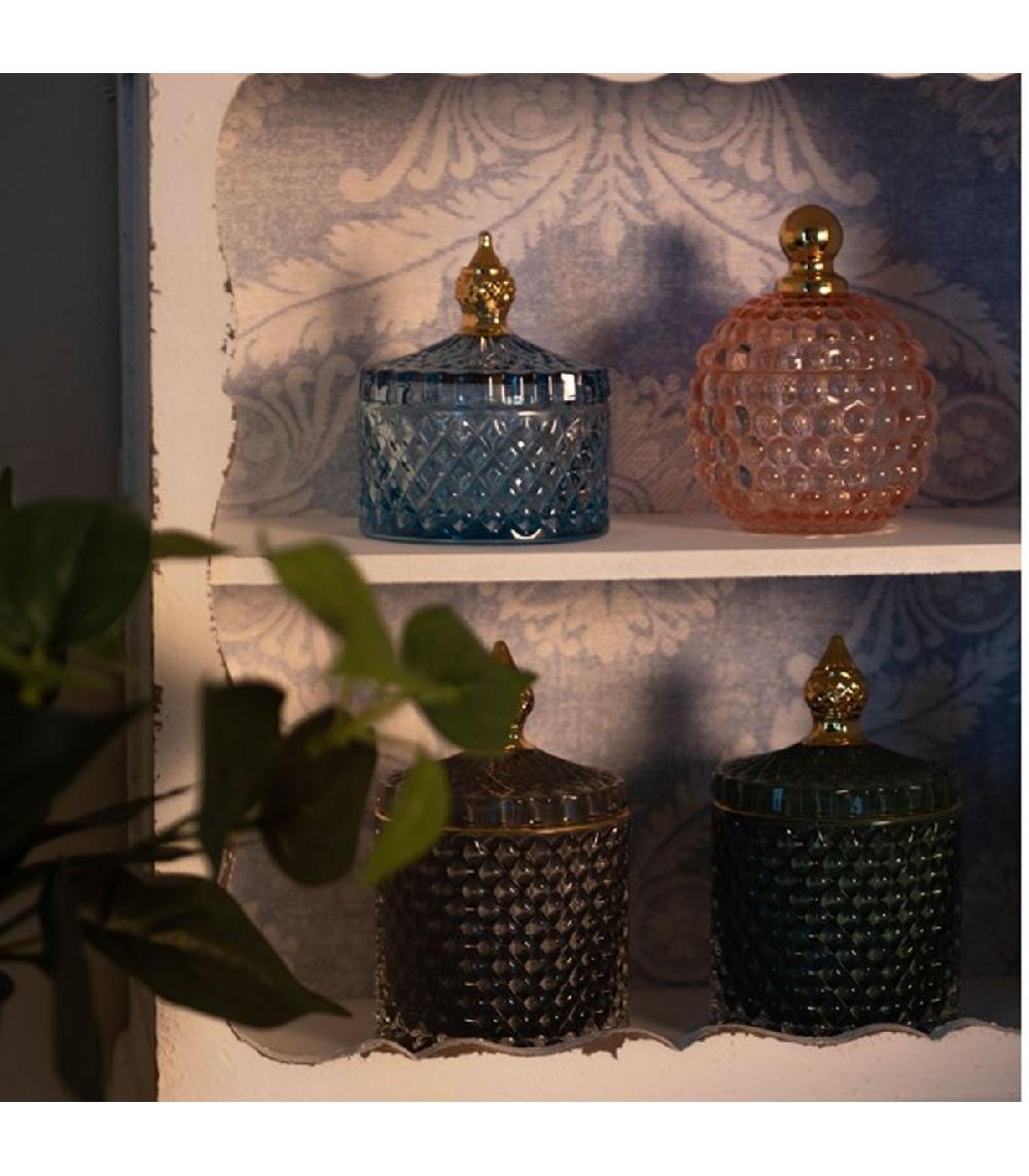 Wadiga Boîte Rangement Salle De Bain Verre Rose Et Doré 9x9x11cm