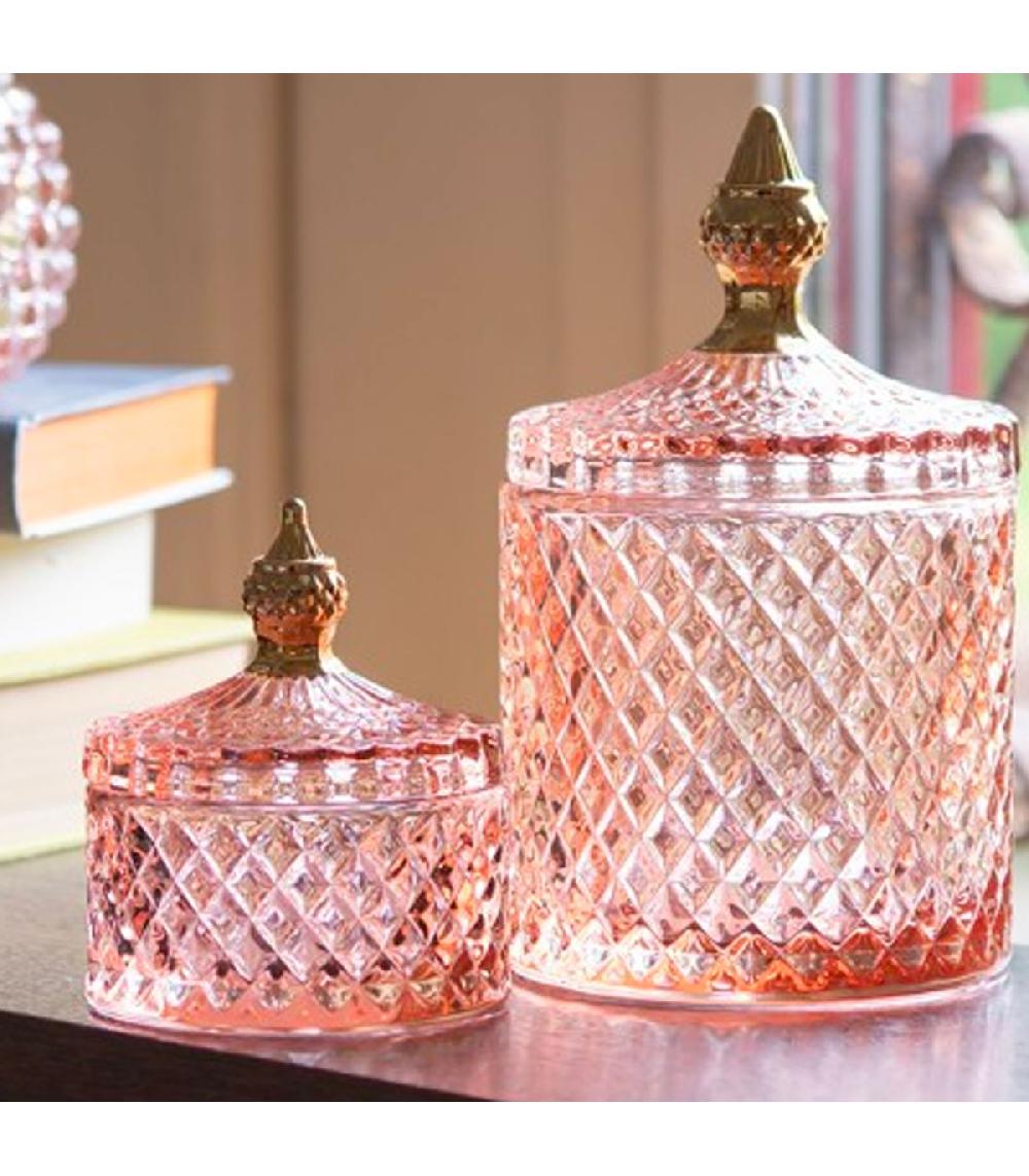 Wadiga Boîte Rangement Salle De Bain Verre Rose Et Doré 9x9x10cm