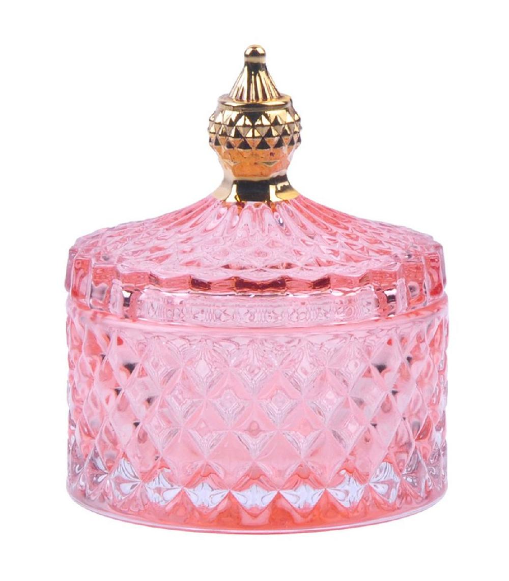 wadiga Boîte rangement salle de bain verre rose et doré 9x9x10cm