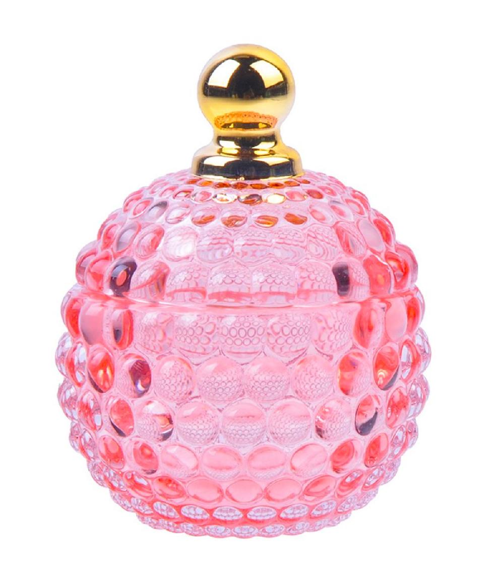 wadiga Boîte rangement salle de bain verre rose et doré 9x9x11cm