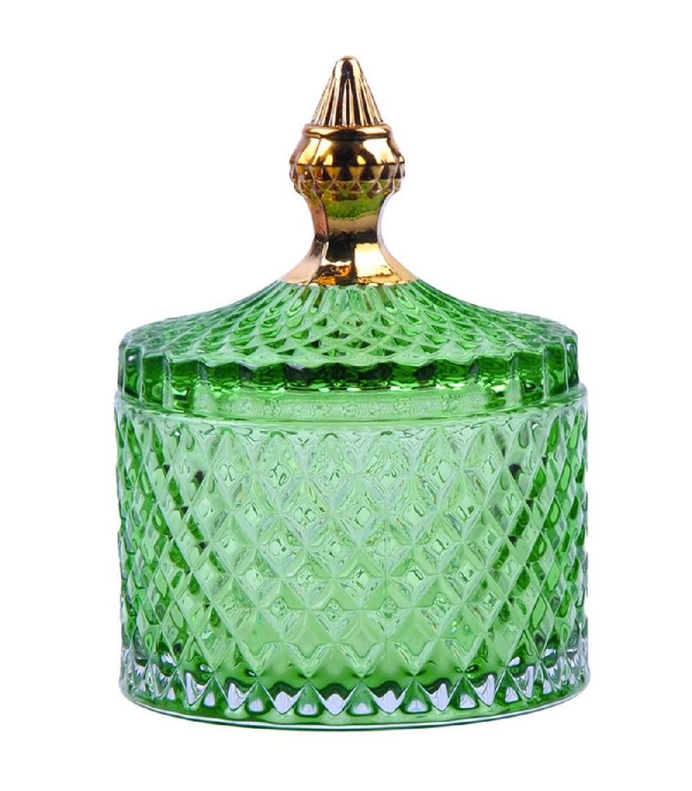 wadiga Boîte rangement salle de bain verre vert et doré 11x11x15cm