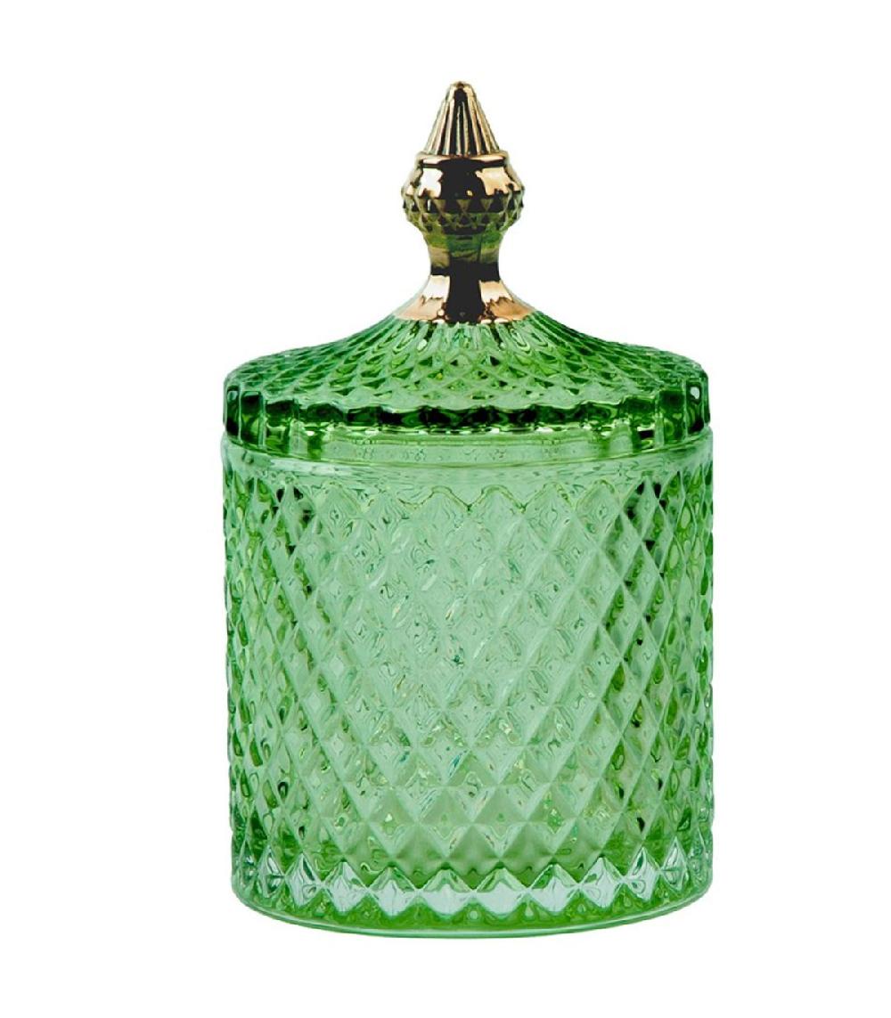 wadiga Boîte rangement salle de bain verre vert et doré 11x11x18cm