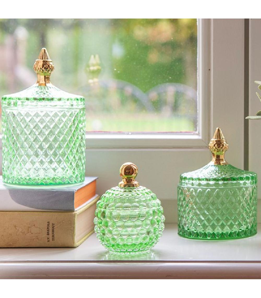 Wadiga Boîte Rangement Salle De Bain Verre Vert Et Doré 9x9x11cm