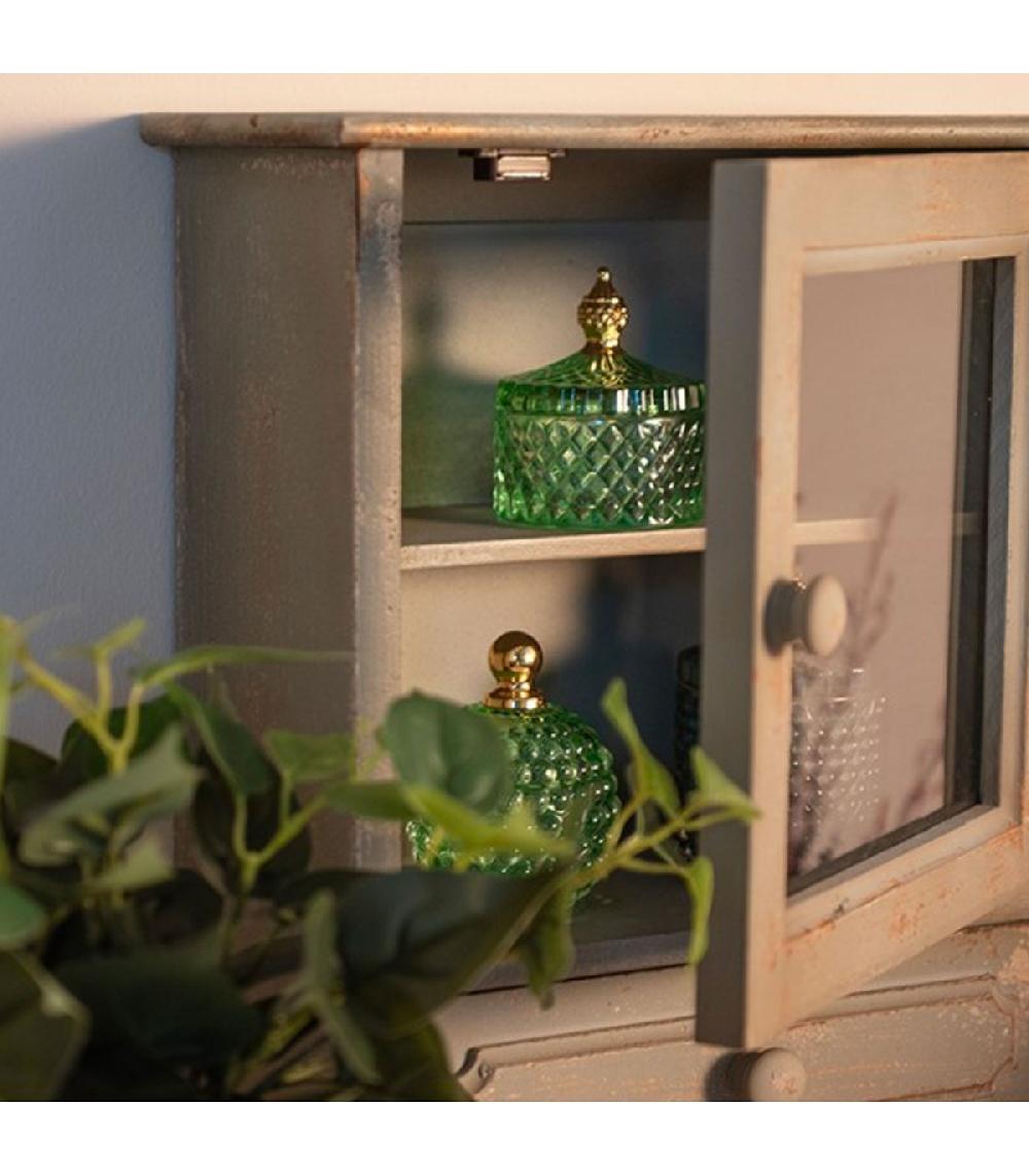 Wadiga Boîte Rangement Salle De Bain Verre Vert Et Doré 9x9x10cm