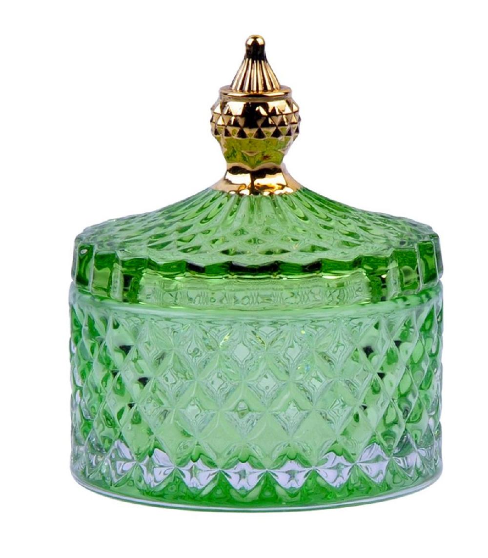 wadiga Boîte rangement salle de bain verre vert et doré 9x9x10cm