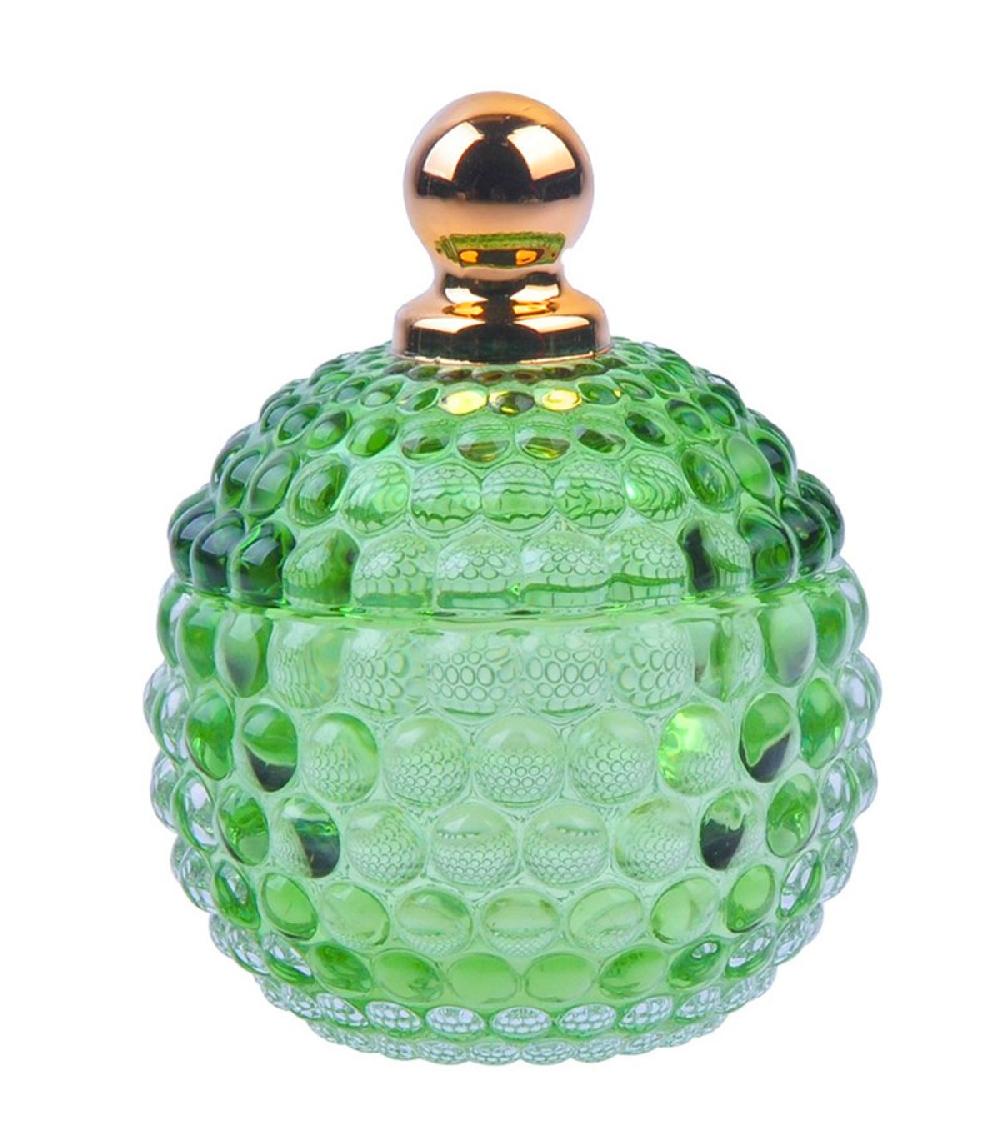 wadiga Boîte rangement salle de bain verre vert et doré 9x9x11cm