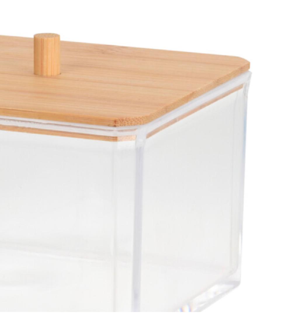 Wadiga Boîte Salle De Bain Carrée Acrylique Et Bambou - 9.5x9.5x7.5cm