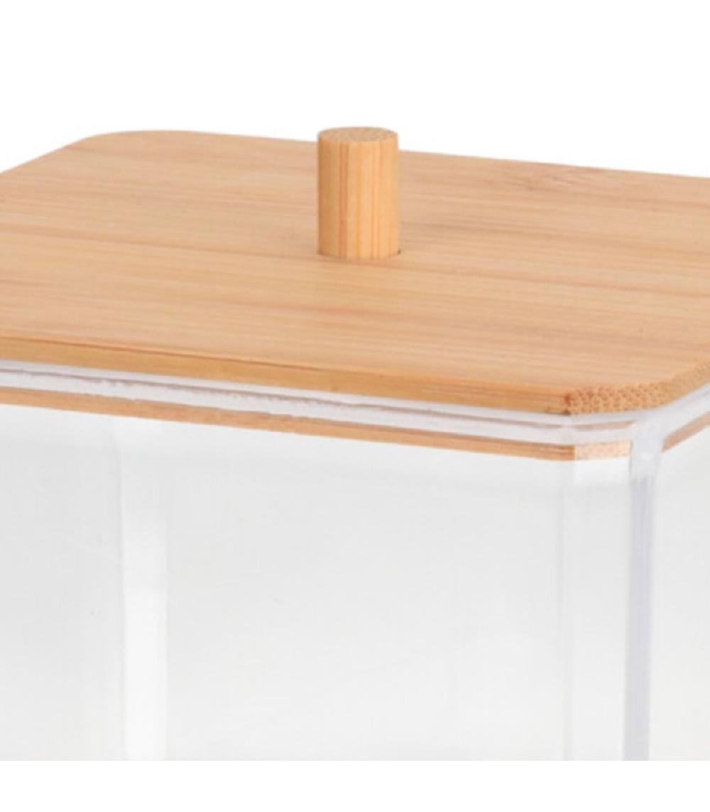 Wadiga Boîte Salle De Bain Carrée Acrylique Et Bambou - 9.5x9.5x7.5cm